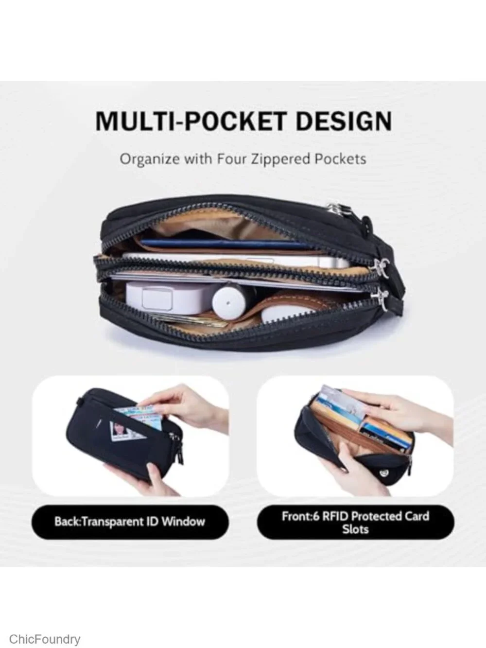 Nylon Crossbody Wristlet Purse with RFID Blocking, Phone Organizer